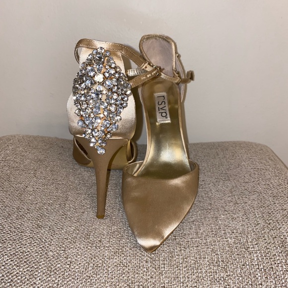 RSVP SATIN HEELS IN BEIGE/CREAM - Picture 5 of 12